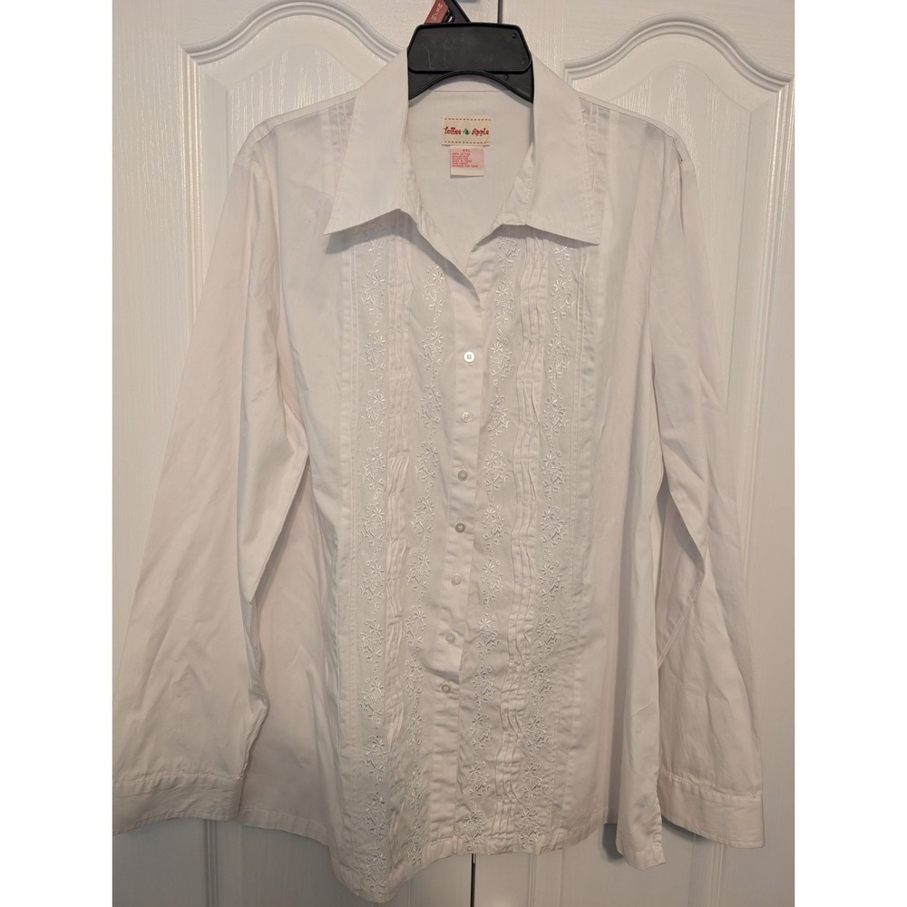 TOFFEE APPLE Women XXL Long Sleeve Solid White Embroidered & Pintuck Career Wear
